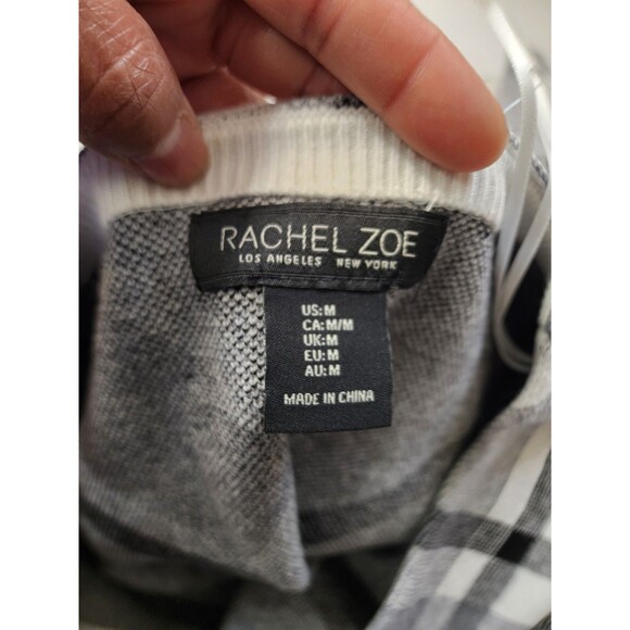 Rachel Zoe Sweater Womens Medium Black Grey Plaid Knit NWOT - Picture 3 of 8